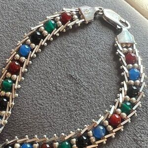 Vintage Milor Italy Sterling 925 Silver Riccio Rolling Colorful Bead Bracelet